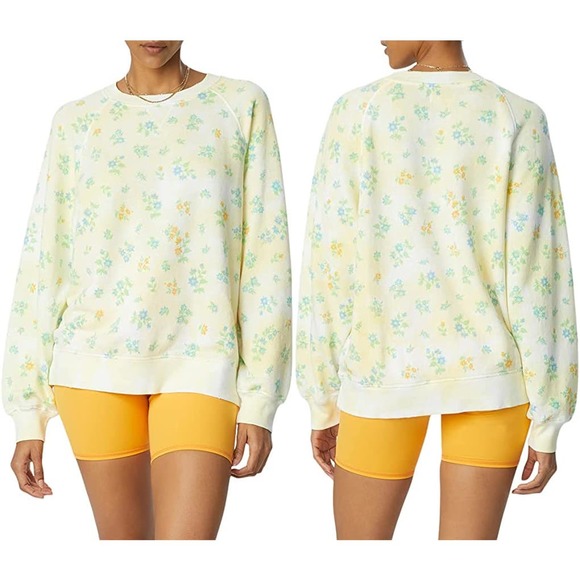 Bandier x Sincerely Jules The Juniper Sweatshirt Canary/Aqua Floral Medium - Picture 2 of 8